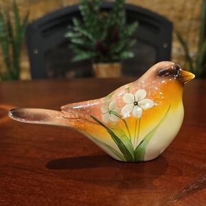 Gorgeous Hand-Painted Floral Ceramic Bird Figurine